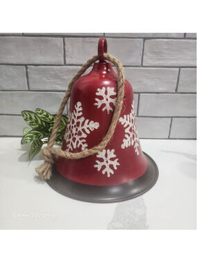Extra Large Bell Metal Christmas  Snowflake Decor Rustic Jute Rope Hanging 10"